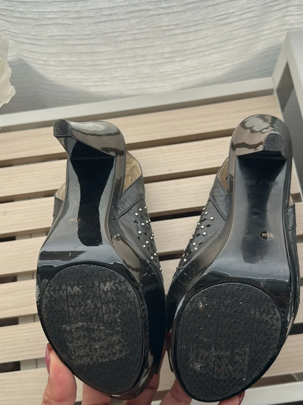 MICHAEL Michael Kors Black Studded Peep-Toe Slingback Heels